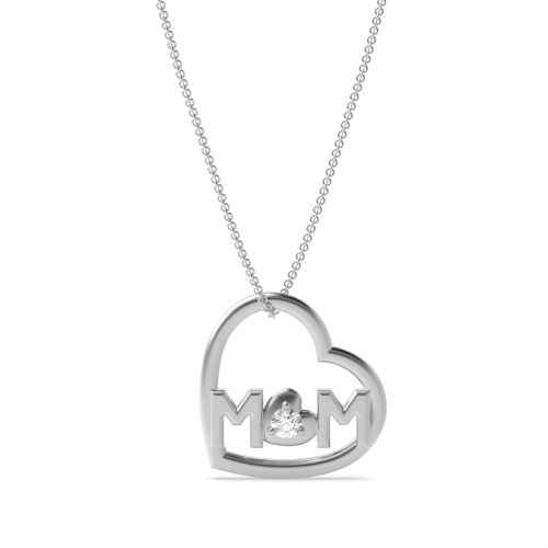 3 Prong Round Silver Heart Pendant Necklace