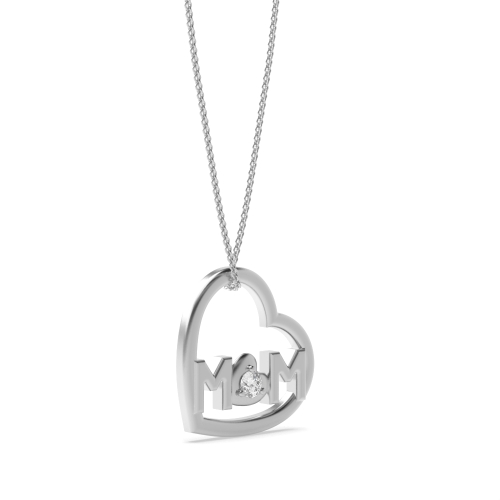 3 Prong Round Silver Heart Pendant Necklace