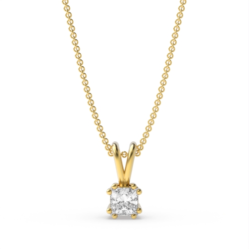 4 Prong Princess Yellow Gold Moonlight Pendant Necklaces