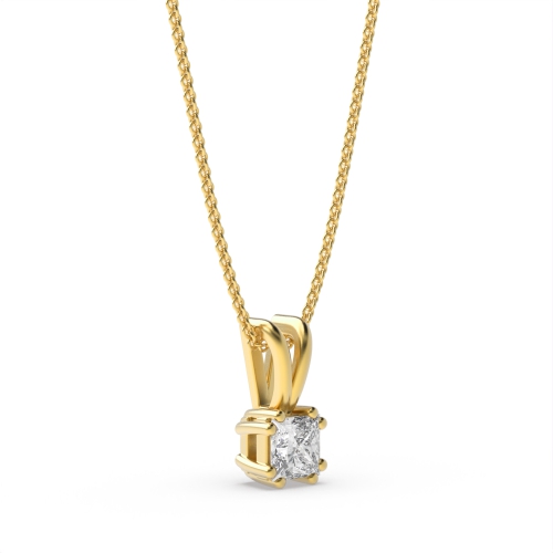 4 Prong Princess Yellow Gold Moonlight Pendant Necklaces