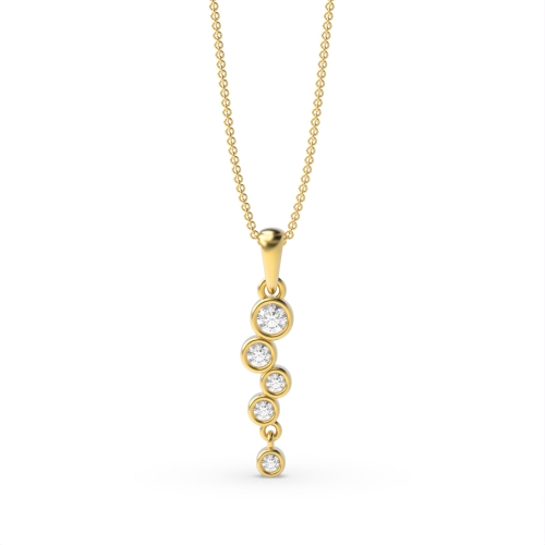 Bezel Setting Round Yellow Gold Curved Pendant Necklaces