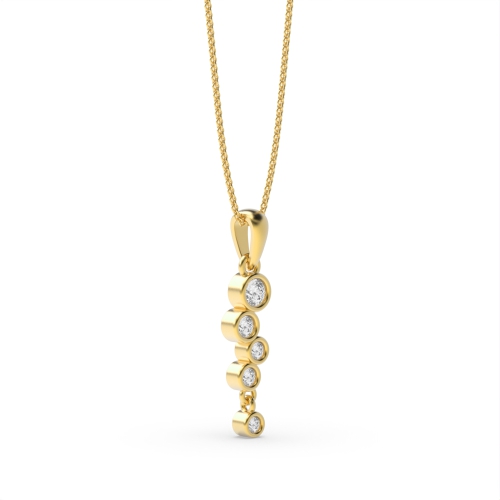 Bezel Setting Round Yellow Gold Curved Pendant Necklaces