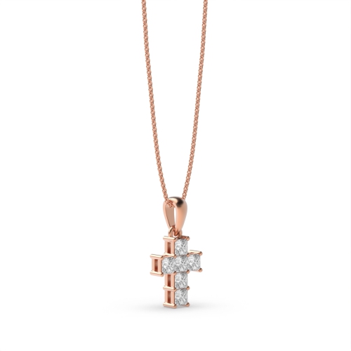 4 Prong Princess Rose Gold Glory Cross Pendant Necklaces