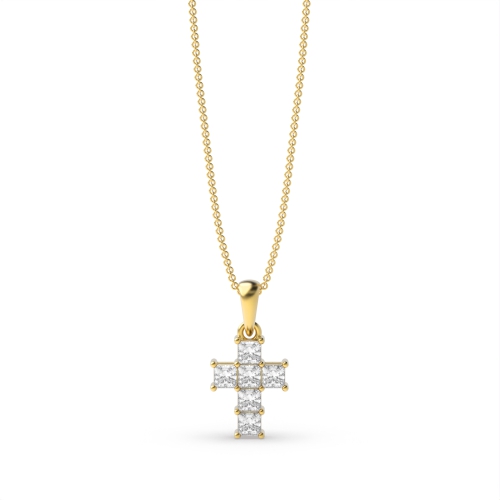 4 Prong Princess Yellow Gold Glory Pendant Necklaces