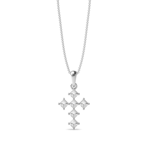 4 prong setting princess Lab Grown Diamond cross pendant