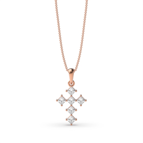 4 Prong Princess Rose Gold Illume Cross Pendant Necklaces