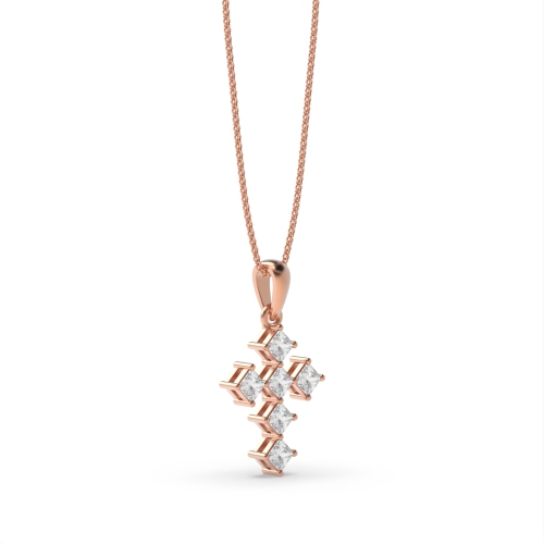 4 Prong Princess Rose Gold Illume Cross Pendant Necklaces
