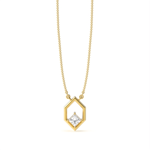4 Prong Princess Yellow Gold Pendant Necklaces