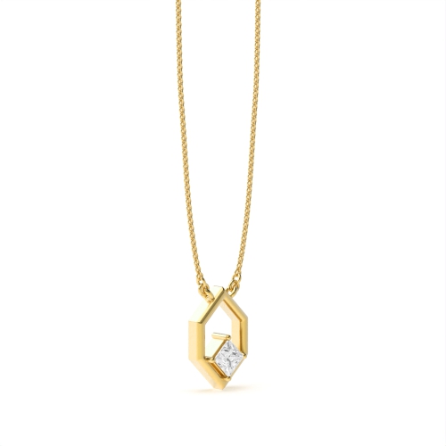 4 Prong Princess Yellow Gold Pendant Necklaces