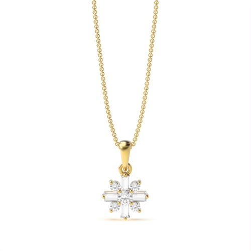 4 Prong Round/Baguette Yellow Gold Twinkle Pendant Necklaces