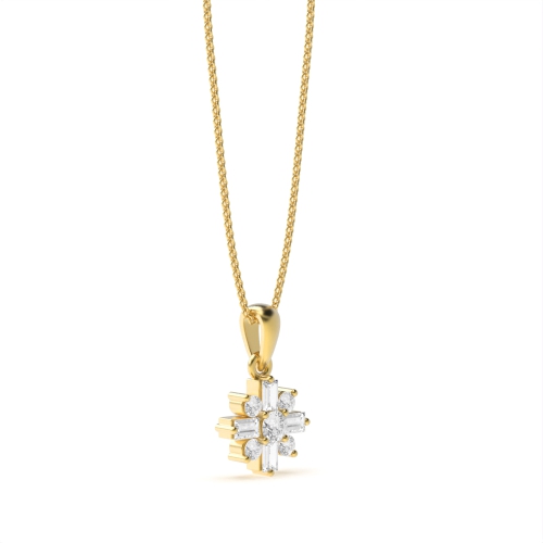 4 Prong Round/Baguette Yellow Gold Twinkle Pendant Necklaces