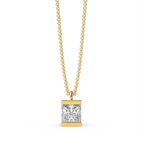 Channel Setting Princess Yellow Gold Beam Pendant Necklaces