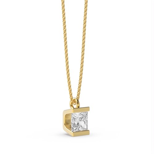 Channel Setting Princess Yellow Gold Beam Pendant Necklaces