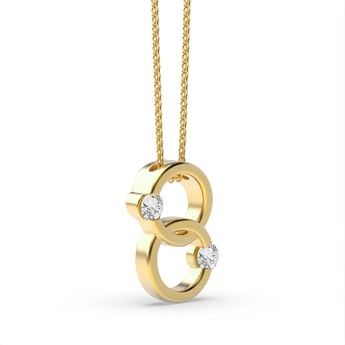 Channel Setting Round Yellow Gold Double Pendant Necklaces
