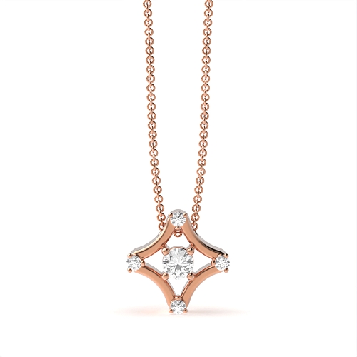 4 Prong Round Rose Gold Flash Designer Pendant Necklaces