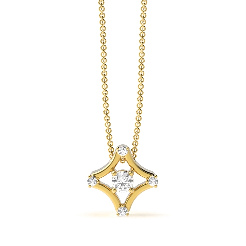 4 Prong Round Yellow Gold Flash Designer Pendant Necklaces