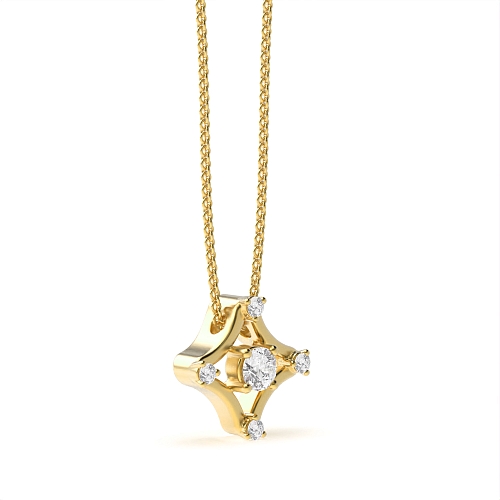 4 Prong Round Yellow Gold Flash Designer Pendant Necklaces