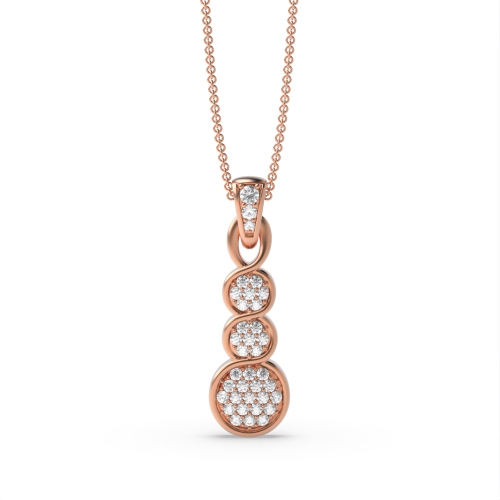 Pave Setting Round Rose Gold Three Circular Designer Pendant Necklaces