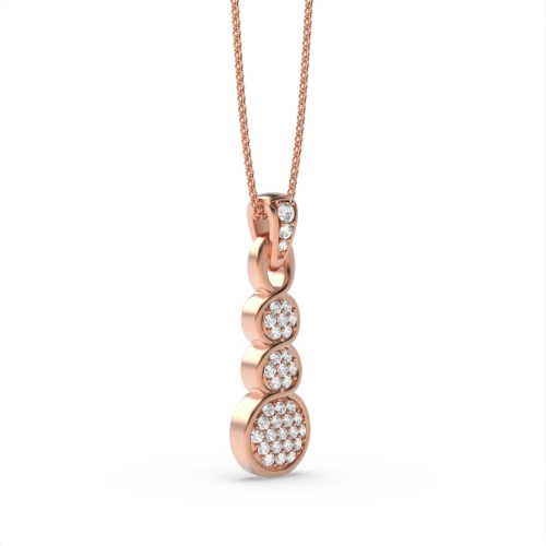 Pave Setting Round Rose Gold Three Circular Designer Pendant Necklaces