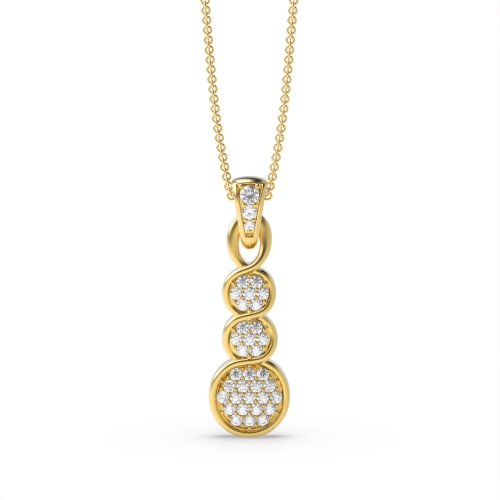 Pave Setting Round Yellow Gold Three Circular Designer Pendant Necklaces