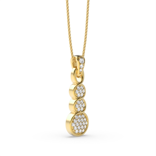 Pave Setting Round Yellow Gold Three Circular Designer Pendant Necklaces