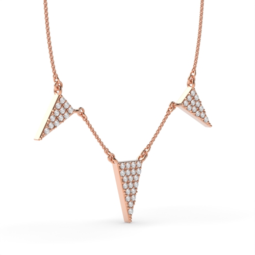 4 Prong Round Rose Gold 3 triangle Designer Pendant Necklaces