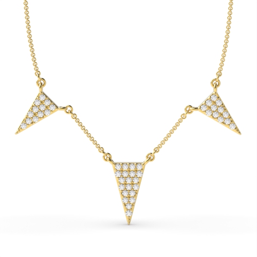 4 Prong Round Yellow Gold 3 triangle Designer Pendant Necklaces