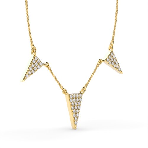 4 Prong Round Yellow Gold 3 triangle Designer Pendant Necklaces