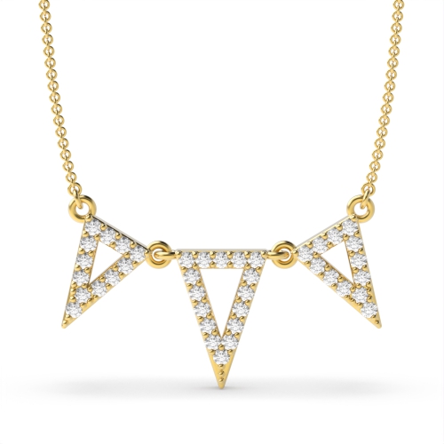4 Prong Round Yellow Gold Triple triangle Pendant Necklaces