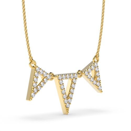 4 Prong Round Yellow Gold Triple triangle Pendant Necklaces