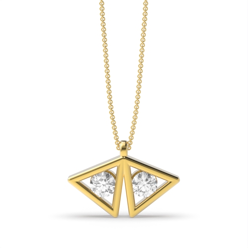 Channel Setting Round Yellow Gold Triangle Pendant Necklaces