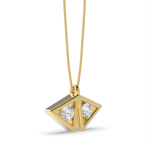 Channel Setting Round Yellow Gold Triangle Pendant Necklaces