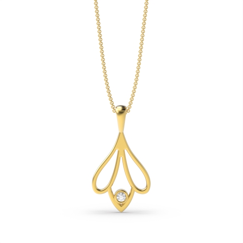 Bezel Setting Round Yellow Gold Ray Pendant Necklaces