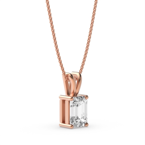 4 Prong Emerald Rose Gold Solitaire Pendant Necklace