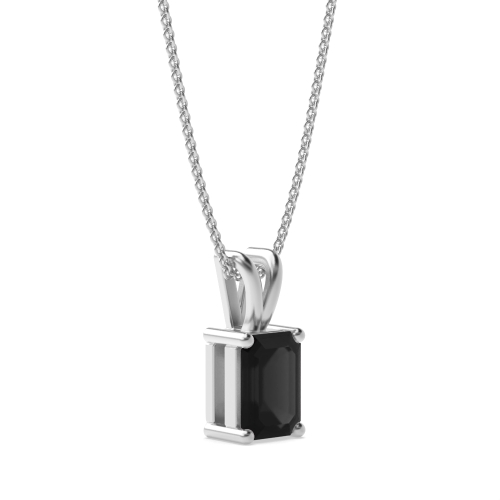 4 Prong Emerald Twinkle Black Diamond Solitaire Pendant Necklace