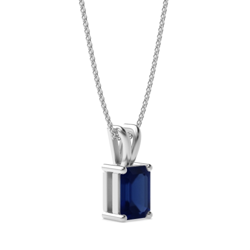 4 Prong Emerald Twinkle Blue Sapphire Solitaire Pendant Necklace