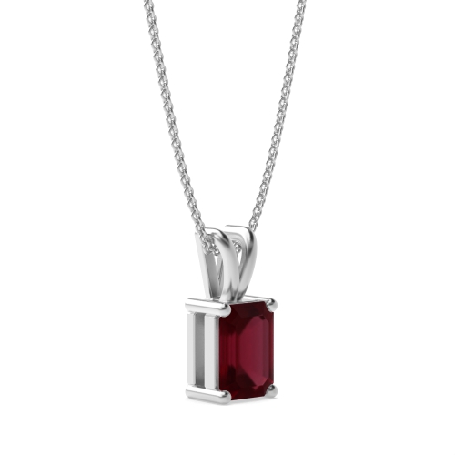 4 Prong Emerald Twinkle Ruby Solitaire Pendant Necklace