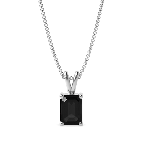 4 Prong Emerald Twinkle Black Diamond Pendant Necklaces
