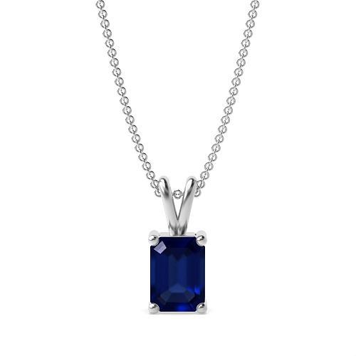 4 Prong Emerald Twinkle Blue Sapphire Solitaire Pendant Necklace