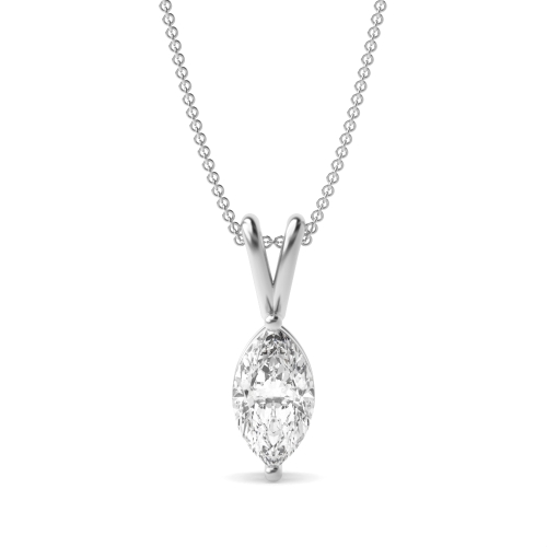 4 Prong Marquise Silver Solitaire Pendant Necklaces