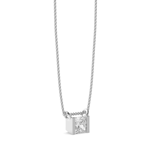 Channel Setting Princess Flare Solitaire Pendant Necklace