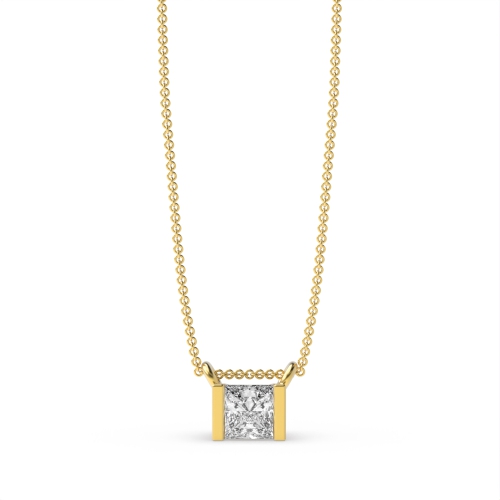 Channel Setting Princess Yellow Gold Flare Pendant Necklaces