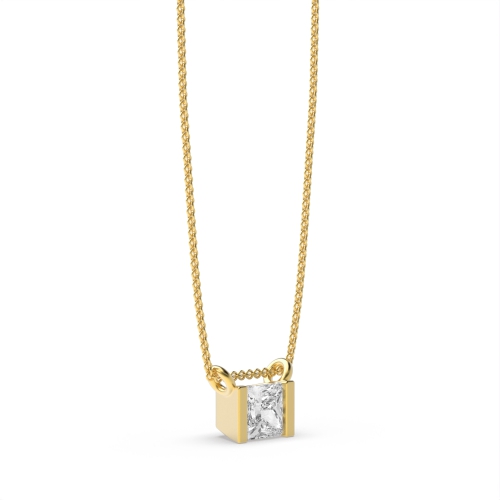Channel Setting Princess Yellow Gold Flare Pendant Necklaces