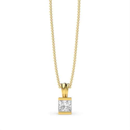 Channel Setting Princess Yellow Gold Radiate Pendant Necklaces