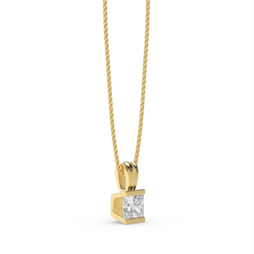 Channel Setting Princess Yellow Gold Radiate Pendant Necklaces