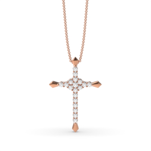 4 Prong Round Rose Gold Emit Cross Pendant Necklaces
