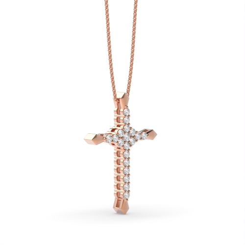4 Prong Round Rose Gold Emit Cross Pendant Necklaces