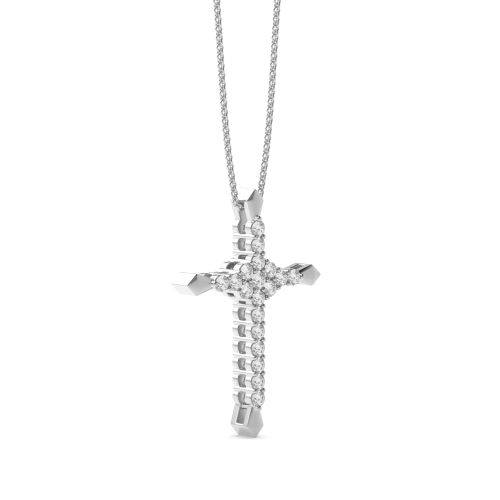4 Prong Round Emit Cross Pendant Necklaces