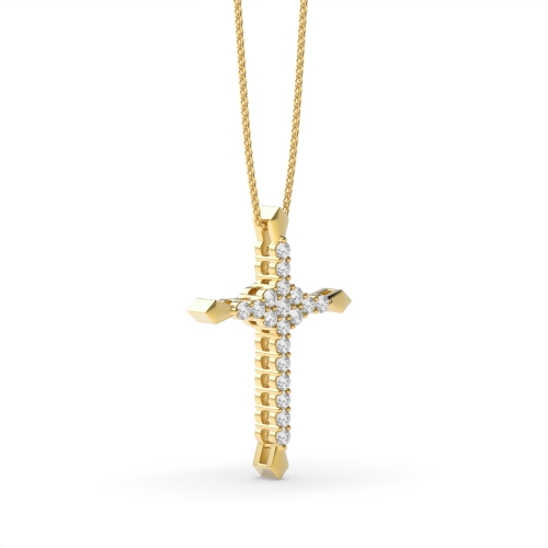 4 Prong Round Yellow Gold Emit Designer Pendant Necklaces