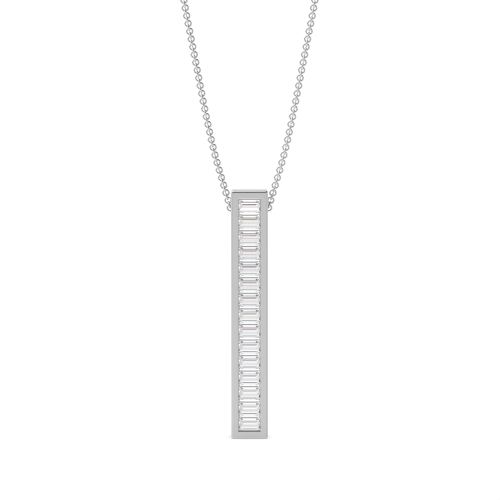 Channel Setting Baguette Vertical bar Naturally Mined Diamond Pendant Necklaces
